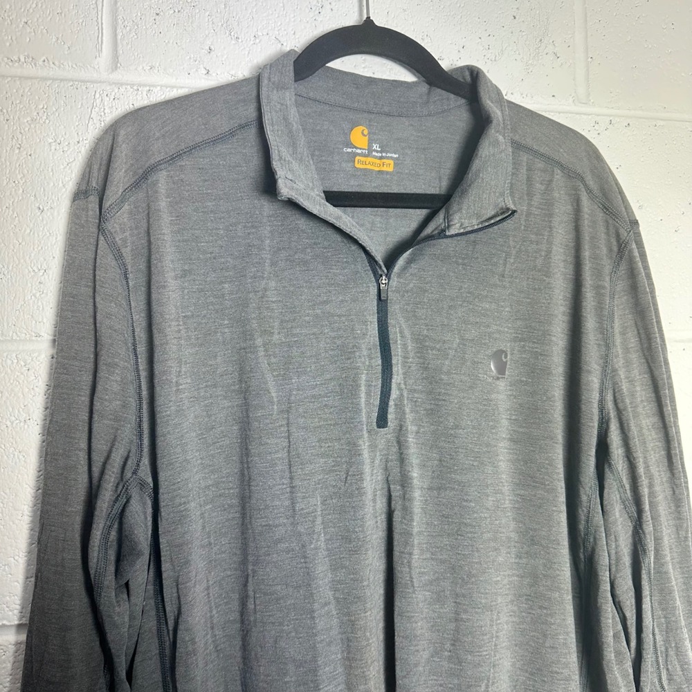 Carhartt Mens XL Relaxed Fit Quarter Zip Pullover Heather Gray Long Sleeve Shirt